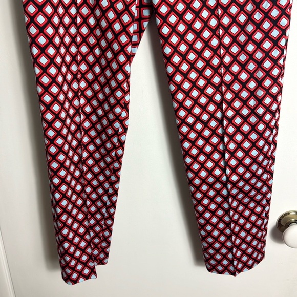 St. John Collection Red Blue Lattice Geometric Print Skinny Leg Ankle Pants 2 - Picture 4 of 15